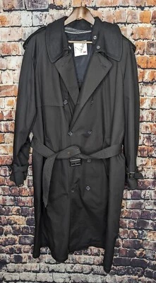 Vintage John Weitz Black Long Full Length Trench Over Coat Duster Mens 44 Wool L - Image 1 of 4