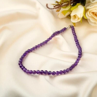 Ожерелья унисекс ручной работы из бисера круглые ограненные натуральный аметист 18 дюймов - Изображение 1 из 4
