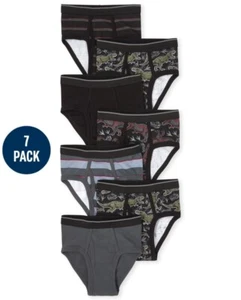 NWT 7-Pack Children's Place Boys Size L Black Dino Briefs Green Gray ~ New - Picture 1 of 7