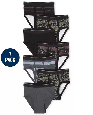 The Children's Place Boys XL (14) Dino Briefs 7-Pack Black Green Gray ~ New - Image 1 of 4