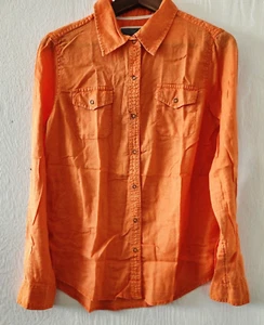 Arizona Jean Co Naranja Ligero Botón Delantero Manga Larga Delgado Top Mediano - Imagen 1 de 7