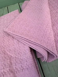 Pair SUPER COZY Dusty Rose Vintage Basket Weave Cotton Twin Blankets * 92 x 70 - Picture 1 of 4