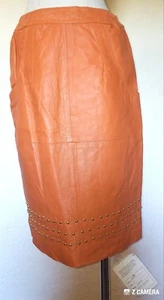 Vintage Orange Leather Studded Skirt Says Size 8 fits Size 6 NWT - Picture 1 of 8