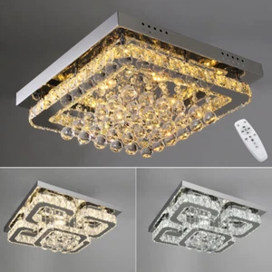 Modern Square Crystal Ceiling Light Dimmable Flush Mount Pendant Lamp Chandelier - Picture 1 of 14
