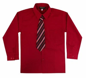 Kids Toddlers Boys Long Sleeve Dress Shirt with Tie Set Size 2T to 14 - Picture 1 of 14