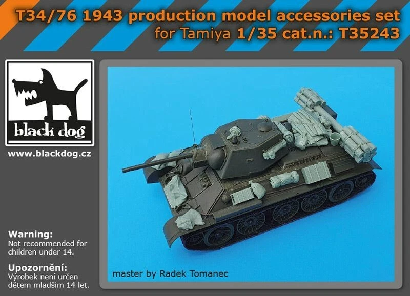 BLACK DOG SET ACCESSORI IN RESINA PER T34/76 1943 PRODUCTION 1:35 cod.T35243 - Immagine 1 di 1
