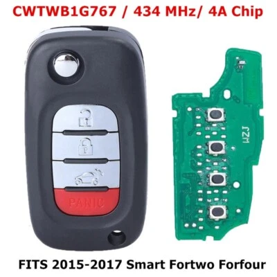 Replacement Flip Remote Key 433MHz 4A Chip for 2015-2017 Smart Fortwo Forfour - Image 1 of 4