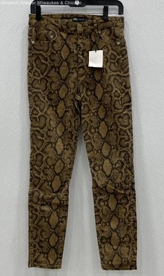 NWT ZARA Women Brown Print Hi Rise Skinny Pants 10 - Image 1 of 4