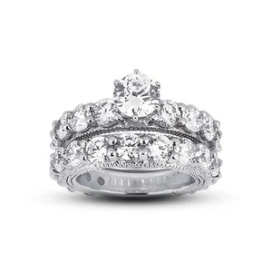 Anello stile vintage con fede nuziale 6,41 ct G-SI1 diamanti naturali rotondi 14 carati - Foto 1 di 3