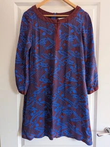 Toast Abstract Geometric Blue & Burgundy Lined Shift Dress Size S - Picture 1 of 14