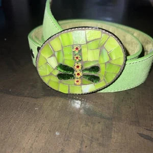 Handmade Designer Belt Buckle Dragonfly Mosaic Design Porcelain Glass & Beads - Picture 1 of 8