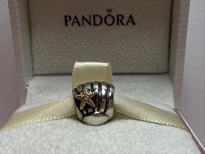 216B NWOT AUTH PANDORA SS/14K TWO TONE SEASHELL STARFISH CHARM #790249 RETIRED! - Image 1 of 4
