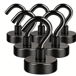 6PCS Black Magnetic Hook Metal Cruise Load Bearing Hook Home Kitchen Storage - Picture 1 of 6