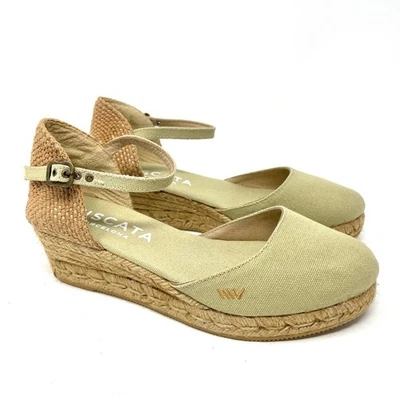 NUEVA Alpargata de Lona Viscata Punta Cerrada Cuñas Beige Para Mujer EU 37 US 6.5 $140 Foto 1 de 4