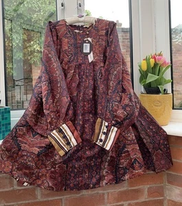 Lovely Paisley Burgundy Satin Bouffant Puff Bell Sleeve Tunic Dress 14 16 £320 - Picture 1 of 24
