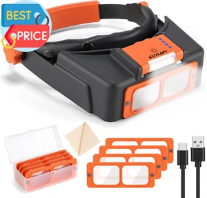 Headband Magnifier with Light, Rechargeable Magnifying Glasses for Close Work, 1 - Picture 1 of 12