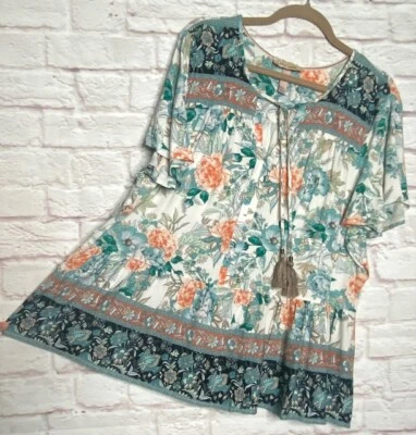 XS/小号全新白色蓝绿色花卉印花上衣衬衫人造丝薄纱 — 第 1/4 张图片