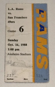 Rams 49ers NFL Ticket Stub Joe Montana Anaheim Stadium Used Game 10/16/1988 - Picture 1 of 2