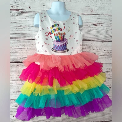 Vestido soleado de moda cumpleaños niña colorido con volantes Foto 1 de 4