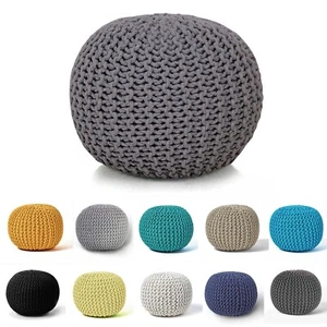 50cm Knitted Pouffe 100% Cotton Chunky Moroccan Round Footstools Beans Filled - Picture 1 of 47