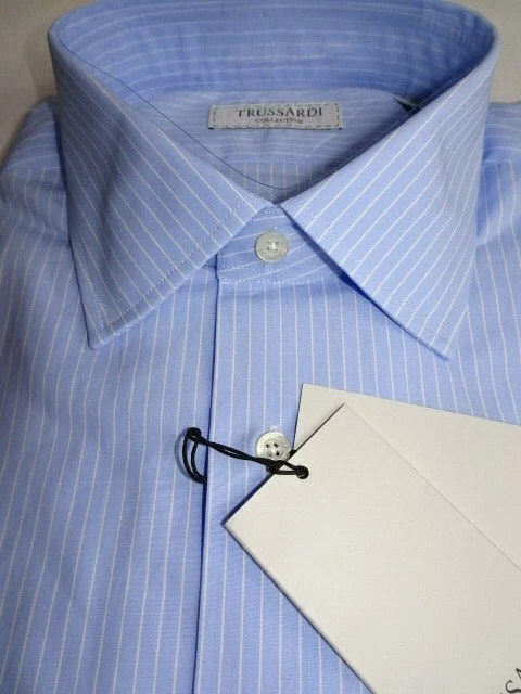 NUEVO CON ETIQUETAS $325 Hombres TRUSSARDI 16 35.5 SL 41 EU CAMISA DE VESTIR SUPER DELGADA BEIGE LINO ITALIA Foto 1 de 4