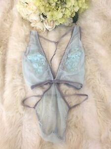 RARE! Victoria's Secret Dream Angels Opal Mesh Embroidered Teddy Bodysuit Sheer