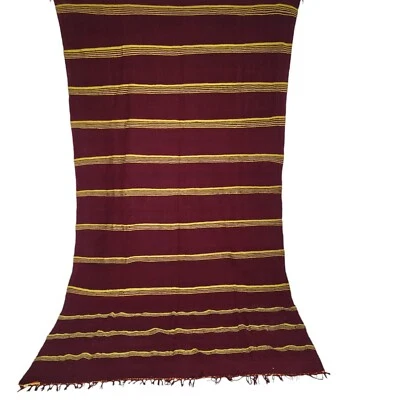 Alfombra antigua vintage hecha a mano marroquí granate rayas doradas alfombra tribal bereber de lana Foto 1 de 4