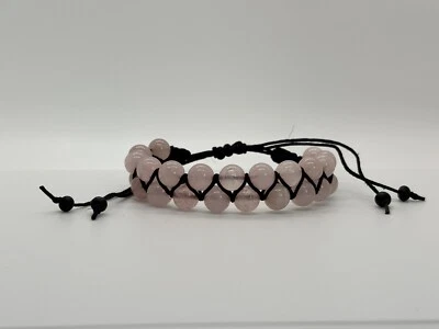 Rose Quartz Double Chakra HEMP Bracelet Handmade 6.5” - Image 1 of 3
