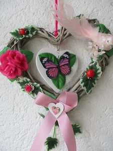 Herz Wanddekoration Türkranz Rosa Rot Blüten Schmetterling Marienkäfer Vogel,,, - Bild 1 von 12