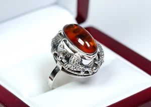 835 Silber - antiker Ring mit natürlichem Bernstein - Fischland - Bild 1 von 7