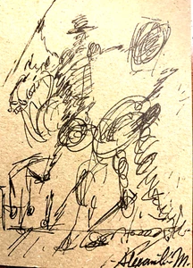 Original ACEO Drawing Salvador Dali Ink Knight Don Quixote Horse Rider Artwork - Picture 1 of 7
