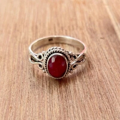 Lab-Created Ruby Statement Ring 925 Sterling Silver Boho Handmade Women Ring - Image 1 of 3
