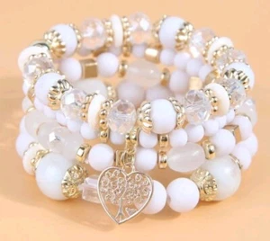 X 4 trennbare Armbänder, elastisch, Herz, weiß, neu - Bild 1 von 1