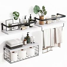  3+1 Tier Wall Mounted Floating Shelves with Metal Frame, Rustic Wood Bathroom 