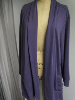 Denim Co Heavenly Jersey Open Front Cardigan with Pockets 2X Plus Size Purple - Image 1 of 4