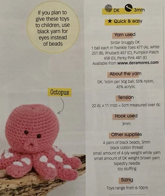 Crochet Pattern Mini Seaside Pals - Crab - Fish - Octopus - Pufferfish Toys - Image 1 of 2