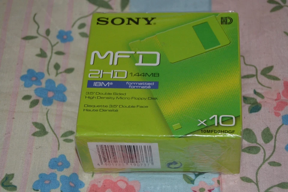 BNIB Sony MFD 2HD 1.44MB 3.5" Double Sided High Density Micro Floppy Disks x 10 - Image 1 of 2