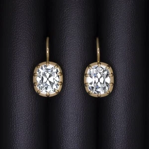 4ct OLD MINE CUT LAB CREATED DIAMOND DROP EARRINGS VINTAGE STYLE COLLET HUGGIE - Picture 1 of 2