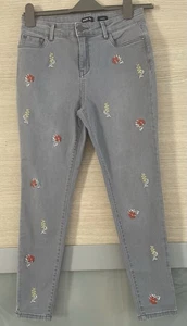 TU Women's Grey Skinny Jeans, Size 12L. Embroidery Flower Detail. VGC. - Picture 1 of 8