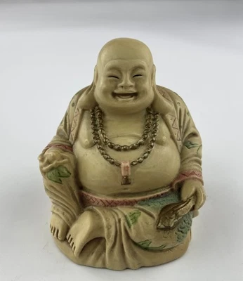 Estatua de arte de resina de Buda sonriente de 3" de colección meditación buena suerte Foto 1 de 4