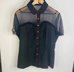 Belle Poque Pin Up Style Black Lace Blouse Women's 2XL Sexy Sheer 1950s Shirt - Bild 1 von 3