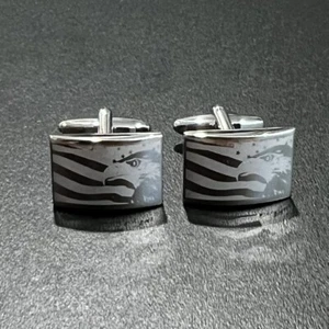 Etched USA Flag Eagle Cufflinks For Men Birthday Wedding Gift Cufflink In Box - Picture 1 of 5