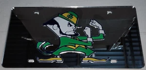 Notre Dame NCAA Leprechaun Silver Background Laser Tag License Plate - Picture 1 of 3