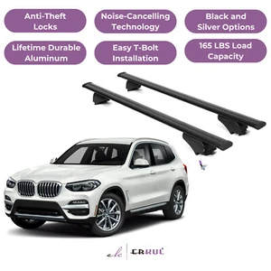 ERKUL Roof Rack Cross Bars for BMW X3 G01 2018-2025 with Flush Rails - Black - Picture 1 of 7