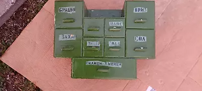 ANTIQUE OLD  WOODEN KITCHEN CUPBOARD CABINET FOR SPICES BOXES CYRILLIC SIGNED - Image 1 of 4