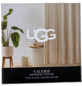 UGG VALERIE SHOWER CURTAIN SNOW/LINEN STRIPPED EARTH 72"x72"/100% COTTON. NWT! - Picture 1 of 6