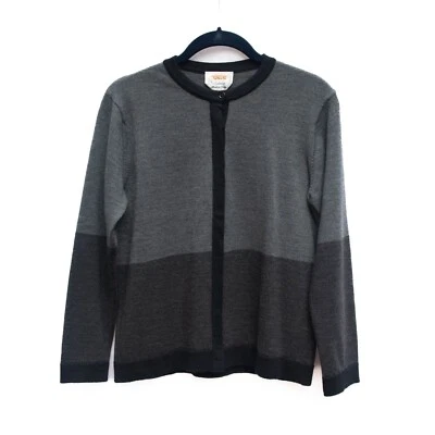 Cárdigan italiano Talbots Petite para mujer P gris negro lana merino tejido en bloques de colores Foto 1 de 4
