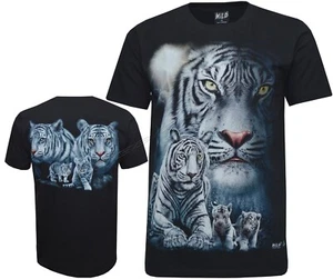 Camiseta Siberiana Blanca Tigre de Bengala con Cachorros 100% Algodón Estampado Frontal y Trasera - Imagen 1 de 3