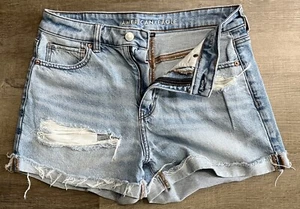 American Eagle Shorts Womens 4 Blue Baggy Mom High Rise Distressed Denim Stretch - Picture 1 of 11