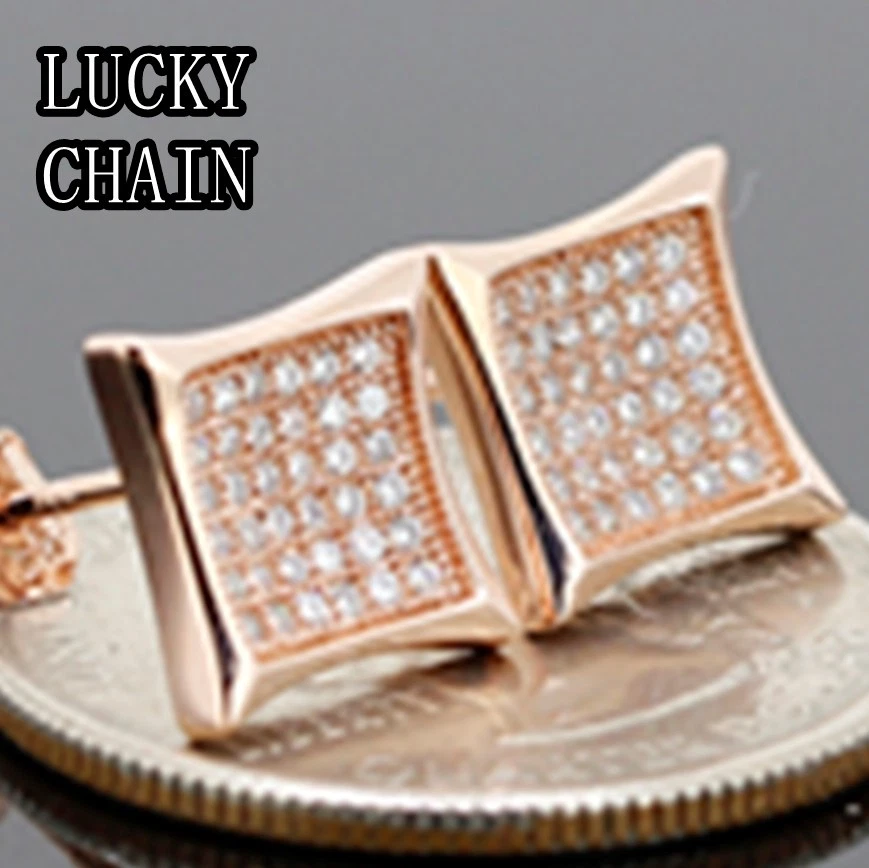 PENDIENTE DE PLATA ESTERLINA 925 PARA HOMBRE DIAMANTE DE LABORATORIO ORO ROSA (10 mm x 10 mm) E157 Foto 1 de 1